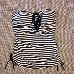 Navy and white striped tankini